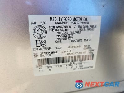 Zdjęcie 13 z 13 samochodu: 2017 FORD EDGE TITANIUM VIN:2FMPK4K82HBB64715 - miniatura