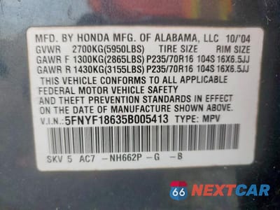 Zdjęcie 13 z 13 samochodu: 2005 HONDA PILOT EXL VIN:5FNYF18635B005413 - miniatura