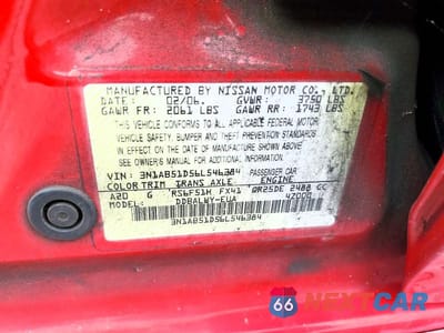 Zdjęcie 12 z 12 samochodu: 2006 NISSAN SENTRA SE-R SPEC V VIN:3N1AB51D56L546384 - miniatura