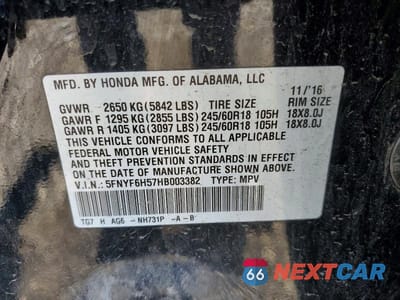 Zdjęcie 13 z 13 samochodu: 2017 HONDA PILOT EXL VIN:5FNYF6H57HB003382 - miniatura
