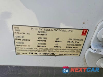 Zdjęcie 14 z 14 samochodu: 2016 TESLA MODEL S VIN:5YJSA1E40GF134171 - miniatura