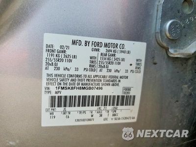 Zdjęcie 13 z 13 samochodu: 2021 FORD EXPLORER LIMITED VIN:1FMSK8FH8MGB07496 - miniatura