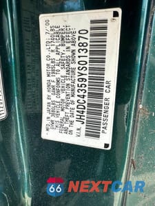 Zdjęcie 10 z 10 samochodu: 2000 ACURA INTEGRA LS VIN:JH4DC4359YS013870 - miniatura