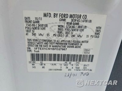 Zdjęcie 12 z 12 samochodu: 2011 FORD F150 SUPER CAB VIN:1FTEX1CM1BFD27867 - miniatura