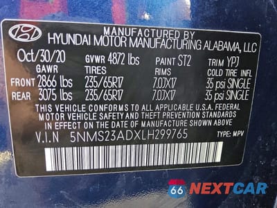 Zdjęcie 13 z 13 samochodu: 2020 HYUNDAI SANTA FE SE VIN:5NMS23ADXLH299765 - miniatura