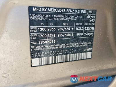 Zdjęcie 13 z 13 samochodu: 2001 MERCEDES-BENZ ML 320 VIN:4JGAB54E61A277132 - miniatura