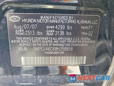 Zdjęcie 12 z 12 samochodu: 2008 HYUNDAI SONATA SE VIN:5NPEU46C68H358818 - miniatura
