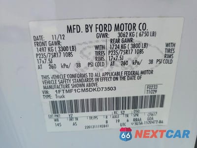 Zdjęcie 12 z 12 samochodu: 2013 FORD F150 VIN:1FTMF1CM5DKD73503 - miniatura