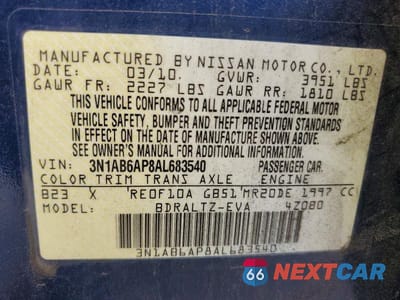 Zdjęcie 12 z 12 samochodu: 2010 NISSAN SENTRA 2.0 VIN:3N1AB6AP8AL683540 - miniatura