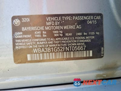 Zdjęcie 12 z 12 samochodu: 2015 BMW 320 I VIN:WBA3B1G52FNT05667 - miniatura