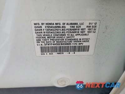 Zdjęcie 13 z 13 samochodu: 2012 HONDA PILOT EXL VIN:5FNYF4H55CB030805 - miniatura