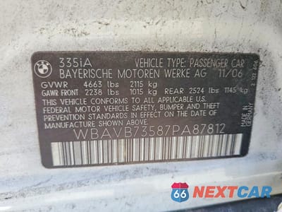 Zdjęcie 12 z 12 samochodu: 2007 BMW 335 I VIN:WBAVB73587PA87812 - miniatura