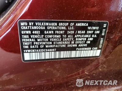 Zdjęcie 12 z 12 samochodu: 2013 VOLKSWAGEN PASSAT SEL VIN:1VWCN7A32DC048987 - miniatura