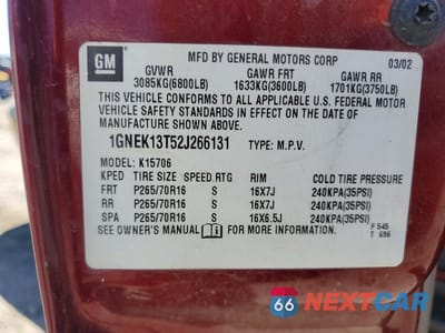 Zdjęcie 13 z 13 samochodu: 2002 CHEVROLET TAHOE K1500 VIN:1GNEK13T52J266131 - miniatura