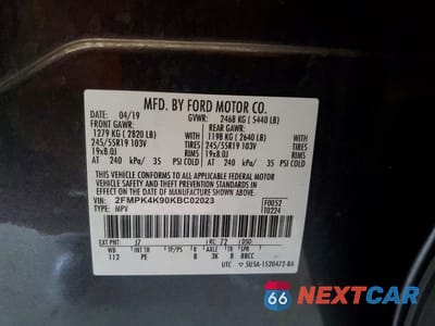 Zdjęcie 13 z 13 samochodu: 2019 FORD EDGE TITANIUM VIN:2FMPK4K90KBC02023 - miniatura