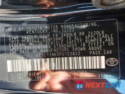 Zdjęcie 12 z 12 samochodu: 2023 TOYOTA CAMRY LE VIN:4T1C11AK5PU122822 - miniatura