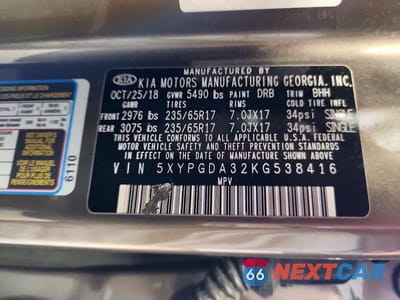 Zdjęcie 13 z 13 samochodu: 2019 KIA SORENTO LX VIN:5XYPGDA32KG538416 - miniatura