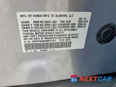 Zdjęcie 13 z 13 samochodu: 2019 HONDA PILOT TOURING VIN:5FNYF6H64KB017241 - miniatura