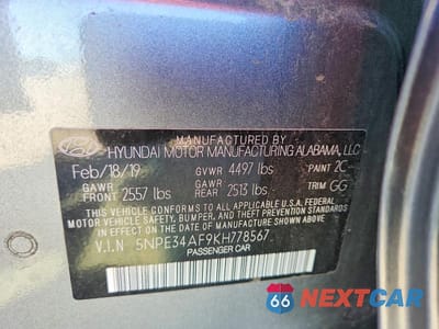 Zdjęcie 12 z 12 samochodu: 2019 HYUNDAI SONATA SEL VIN:5NPE34AF9KH778567 - miniatura
