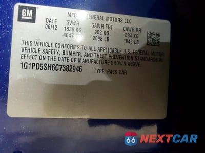 Zdjęcie 13 z 13 samochodu: 2012 CHEVROLET CRUZE LS VIN:1G1PD5SH6C7382946 - miniatura