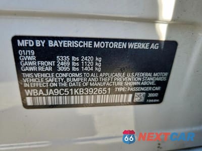 Zdjęcie 12 z 12 samochodu: 2019 BMW 530E VIN:WBAJA9C51KB392651 - miniatura