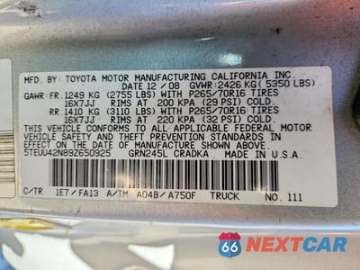 Zdjęcie 13 z 13 samochodu: 2009 TOYOTA TACOMA ACCESS CAB VIN:5TEUU42N89Z650925 - miniatura