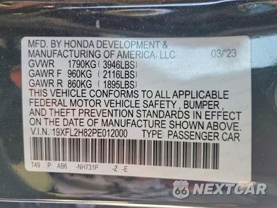 Zdjęcie 13 z 13 samochodu: 2023 HONDA CIVIC SPORT VIN:19XFL2H82PE012000 - miniatura