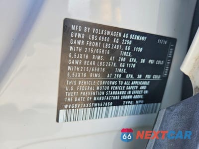 Zdjęcie 13 z 13 samochodu: 2015 VOLKSWAGEN TIGUAN S VIN:WVGBV7AX5FW557650 - miniatura