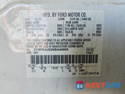 Zdjęcie 13 z 13 samochodu: 2022 FORD EDGE SEL VIN:2FMPK4J92NBA44905 - miniatura