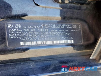 Zdjęcie 12 z 12 samochodu: 2007 BMW 328 I SULEV VIN:WBAVC535X7FZ79953 - miniatura