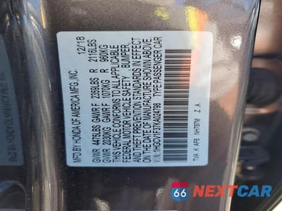 Zdjęcie 12 z 12 samochodu: 2019 HONDA ACCORD SPORT VIN:1HGCV1F37KA024798 - miniatura