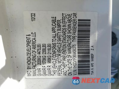 Zdjęcie 12 z 12 samochodu: 2022 HONDA ACCORD SPORT VIN:1HGCV1F36NA090375 - miniatura
