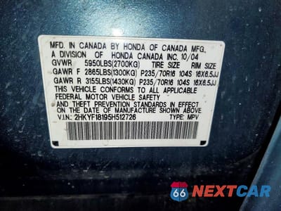Zdjęcie 13 z 13 samochodu: 2005 HONDA PILOT LX VIN:2HKYF18195H512726 - miniatura