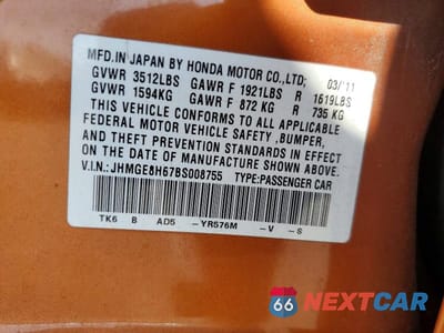 Zdjęcie 13 z 13 samochodu: 2011 HONDA FIT SPORT VIN:JHMGE8H67BS008755 - miniatura