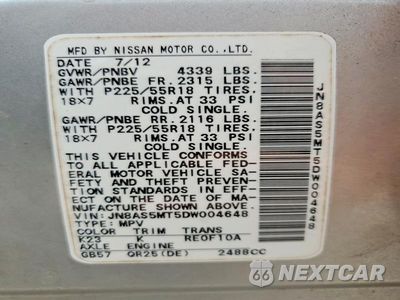 Zdjęcie 14 z 14 samochodu: 2013 NISSAN ROGUE S/SV VIN:JN8AS5MT5DW004648 - miniatura