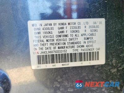 Zdjęcie 13 z 13 samochodu: 2005 ACURA TSX VIN:JH4CL96875C033152 - miniatura