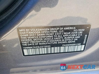 Zdjęcie 12 z 12 samochodu: 2020 VOLKSWAGEN PASSAT R-LINE VIN:1VWMA7A33LC015933 - miniatura