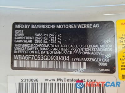 Zdjęcie 13 z 13 samochodu: 2016 BMW 650 XI VIN:WBA6F7C53GD930404 - miniatura
