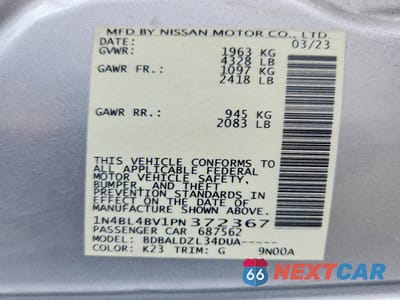 Zdjęcie 12 z 12 samochodu: 2023 NISSAN ALTIMA S VIN:1N4BL4BV1PN372367 - miniatura