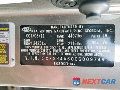 Zdjęcie 12 z 12 samochodu: 2012 KIA OPTIMA SX VIN:5XXGR4A60CG009749 - miniatura