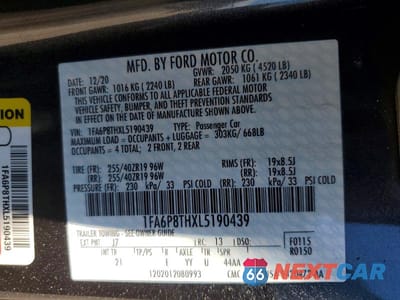 Zdjęcie 12 z 12 samochodu: 2020 FORD MUSTANG VIN:1FA6P8THXL5190439 - miniatura