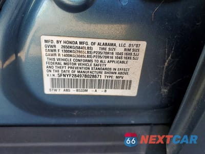 Zdjęcie 13 z 13 samochodu: 2007 HONDA PILOT EX VIN:5FNYF28497B028671 - miniatura