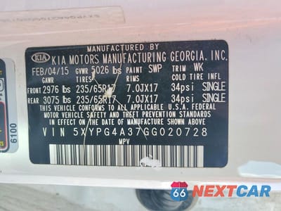 Zdjęcie 13 z 13 samochodu: 2016 KIA SORENTO LX VIN:5XYPG4A37GG020728 - miniatura