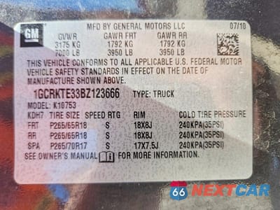 Zdjęcie 13 z 13 samochodu: 2011 CHEVROLET SILVERADO K1500 LTZ VIN:1GCRKTE33BZ123666 - miniatura