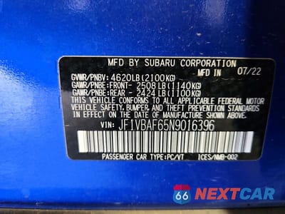 Zdjęcie 13 z 13 samochodu: 2022 SUBARU WRX PREMIUM VIN:JF1VBAF65N9016396 - miniatura