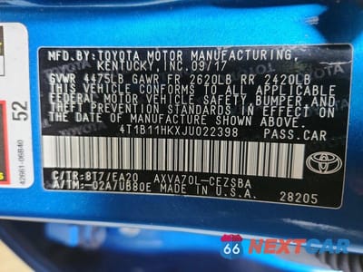 Zdjęcie 12 z 12 samochodu: 2018 TOYOTA CAMRY SE VIN:4T1B11HKXJU022398 - miniatura