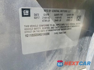 Zdjęcie 12 z 12 samochodu: 2017 CHEVROLET IMPALA LT VIN:1G1105S35HU190206 - miniatura