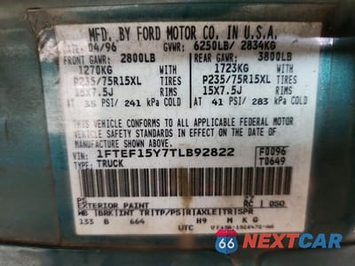 Zdjęcie 12 z 12 samochodu: 1996 FORD F150 VIN:1FTEF15Y7TLB92822 - miniatura