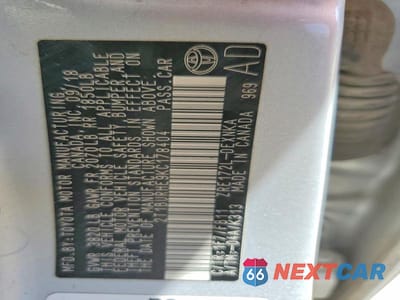 Zdjęcie 12 z 12 samochodu: 2019 TOYOTA COROLLA LE VIN:2T1BURHE9KC178404 - miniatura