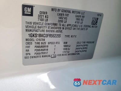 Zdjęcie 13 z 13 samochodu: 2015 GMC YUKON SLT VIN:1GKS1BKC0FR562255 - miniatura